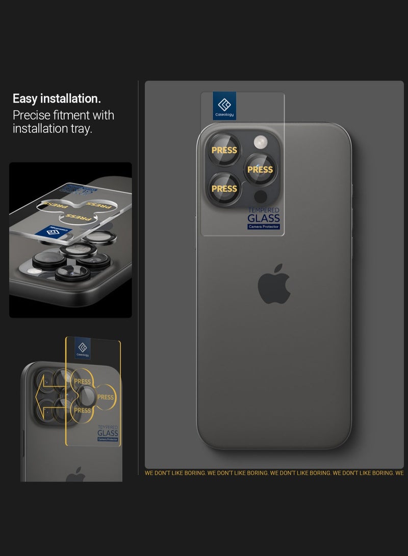 Caseology حامي عدسة الكاميرا [عبوة 2] لجهاز آيفون 16 برو ماكس / آيفون 16 برو / آيفون 15 برو ماكس / 15 برو / 14 برو ماكس / 14 برو زجاج مقسى - أسود - Image 5