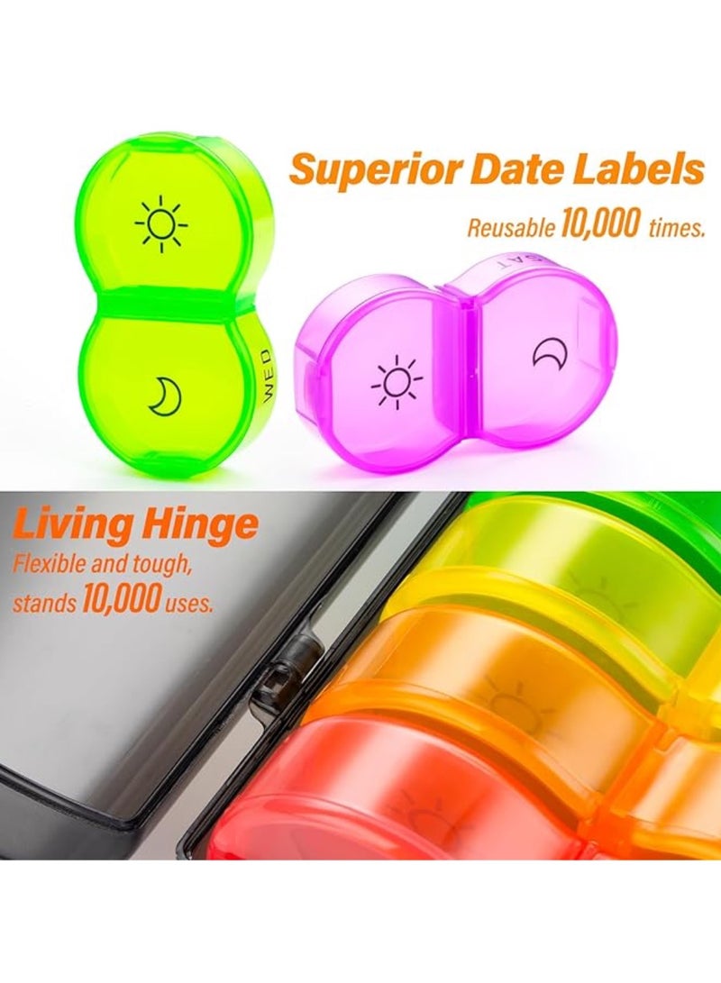 Pill Organizer 2 Times a Day: Weekly Pill Organizer 2 Times a Day Large Travel Pill Box 7 Day with Black Privacy Case - AM PM Daily Medicine Container for Vitamin Holder (Rainbow) - Image 5