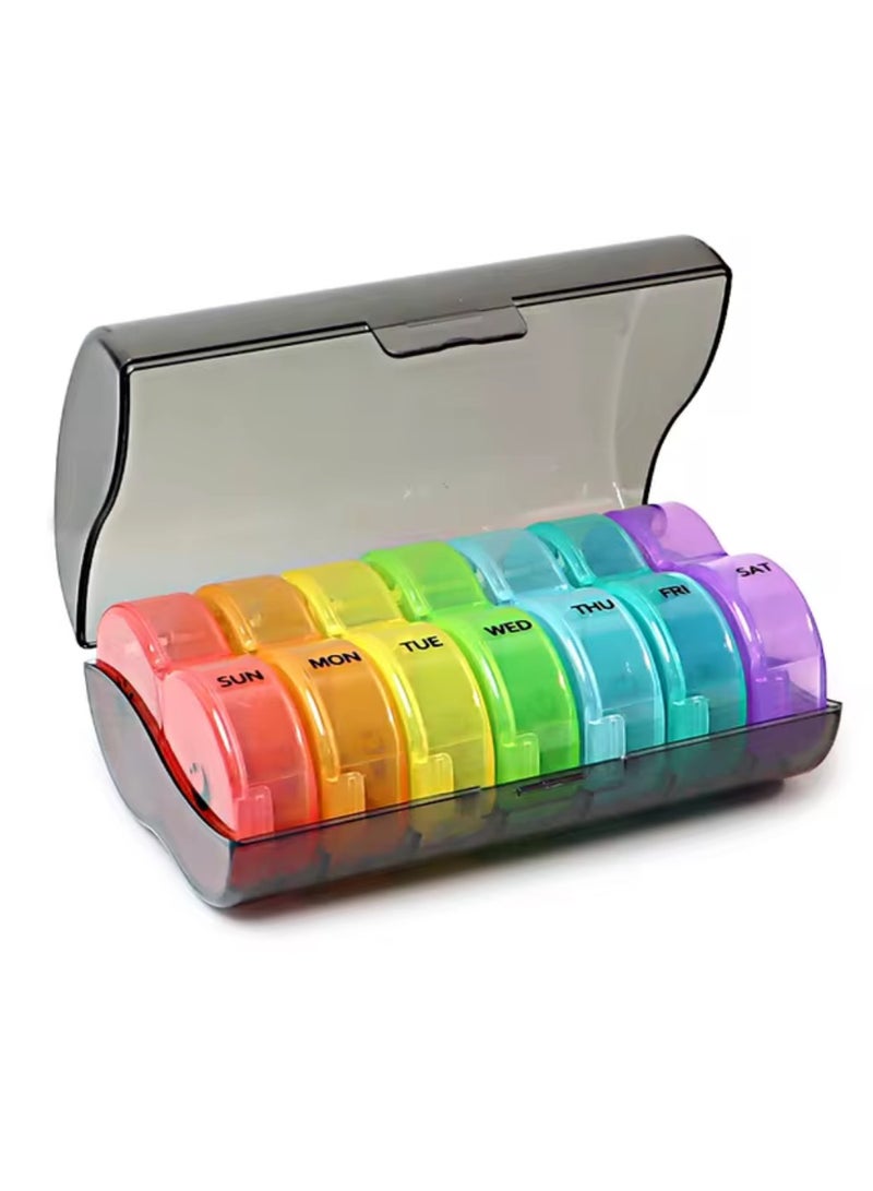 Pill Organizer 2 Times a Day: Weekly Pill Organizer 2 Times a Day Large Travel Pill Box 7 Day with Black Privacy Case - AM PM Daily Medicine Container for Vitamin Holder (Rainbow) - Image 1