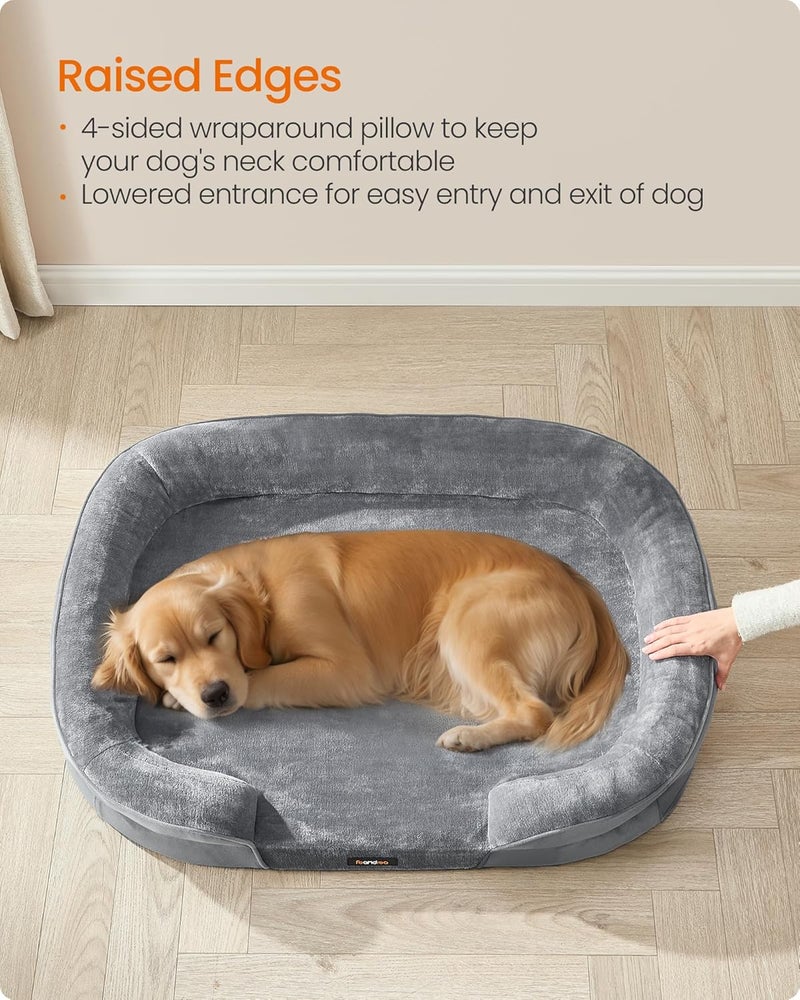 Feandrea Dog Bed, Large Orthopaedic Dog Sofa Bed, 106 x 76 x 18 cm, Egg Crate Foam, Waterproof Liner, Raised Edges, Removable and Machine Washable Cover, Non-Slip, Light Grey - Image 4