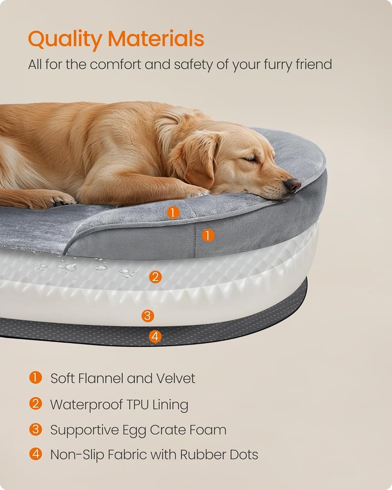 Feandrea Dog Bed, Large Orthopaedic Dog Sofa Bed, 106 x 76 x 18 cm, Egg Crate Foam, Waterproof Liner, Raised Edges, Removable and Machine Washable Cover, Non-Slip, Light Grey - Image 5