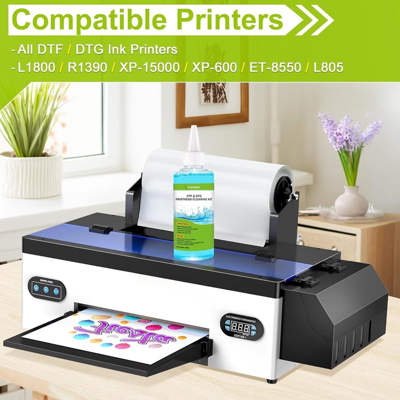 CenDale Premium DTF Printhead Cleaning Solution - Universal Printhead Cleaner Kit for Any DTF & DTG Printers, Print Head Cleaning Kit for Epson ET8550 L1800 XP15000 R1390 XP600 Ink Printer (100ML) - Image 5