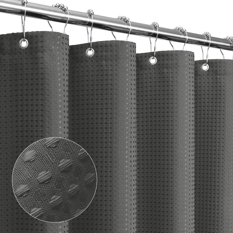 Gibelle Extra Long Shower Curtain 72 x 84  Tall Waffle Weave Textured Fabric Shower Curtain for Bathroom  Water Repellent  Machine Washable  Charcoal Grey - Image 1