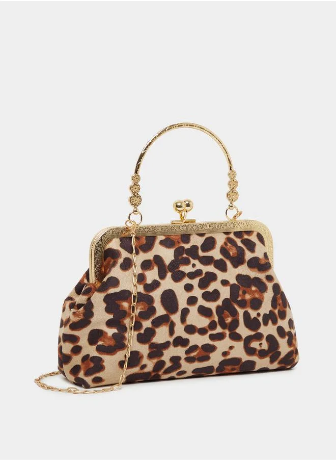 Styli Leopard Print Clutch with Chain Strap