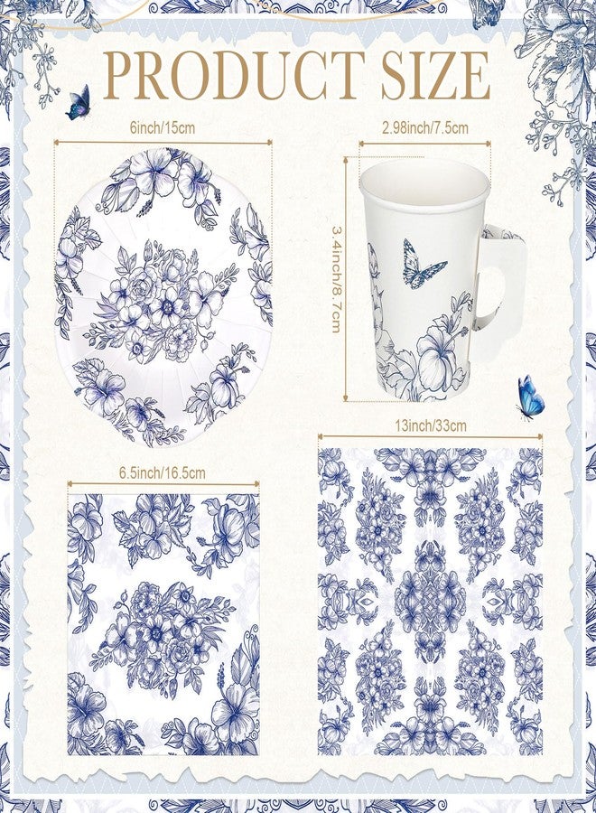 Vesici 150 Pcs Tea Party Decorations for Tables 9 oz Floral Disposable Paper Tea Cups with Handles Plates Saucers Napkins for Summer Spring Party(Charming Style) - Image 2