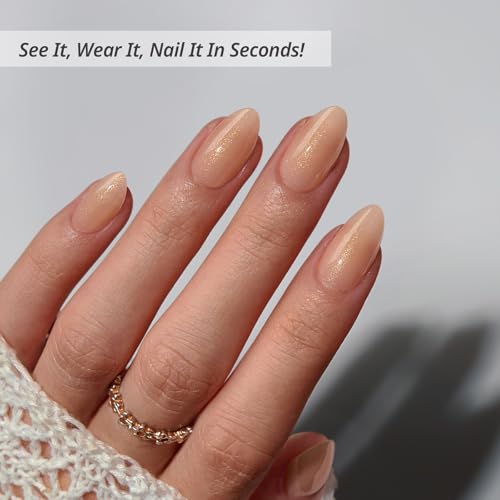 BTArtbox Press On Nails Short LampCurable Sparkly Almond Press On Nails with Glue for Women SemiTransparent Soft Gel Glue On Nails in 16 Sizes 32 Stick On Nails Kit Glow Mates - Image 3