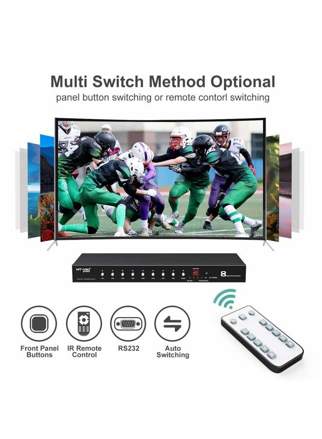 MT-VIKI 4K60Hz 8 Port HDMI Switch 8 in 1 Out with IR Remote Control Auto Scan 1U Rackmount HDR HDCP2.2 RS-232 4:4:4 - Image 3