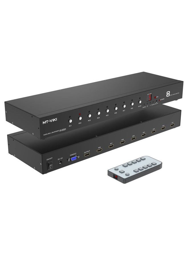 MT-VIKI 4K60Hz 8 Port HDMI Switch 8 in 1 Out with IR Remote Control Auto Scan 1U Rackmount HDR HDCP2.2 RS-232 4:4:4 - Image 1