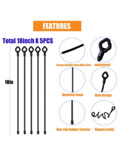 Excefore 5PCS 18-Inch Silicone Cable Tie with Holes, Reusable Steel-Core Silicone Twist Ties,Bundling and Holding Cord Tie for Indoor and Outdoor Use, Black  - Image 2