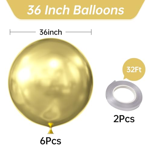KALOR 36 Inch Giant Metallic Gold Balloons 6 Pack Large Round Gold Latex Balloons for Anniversary Birthday Christmas Wedding Baby Shower Party Decorations - Image 5