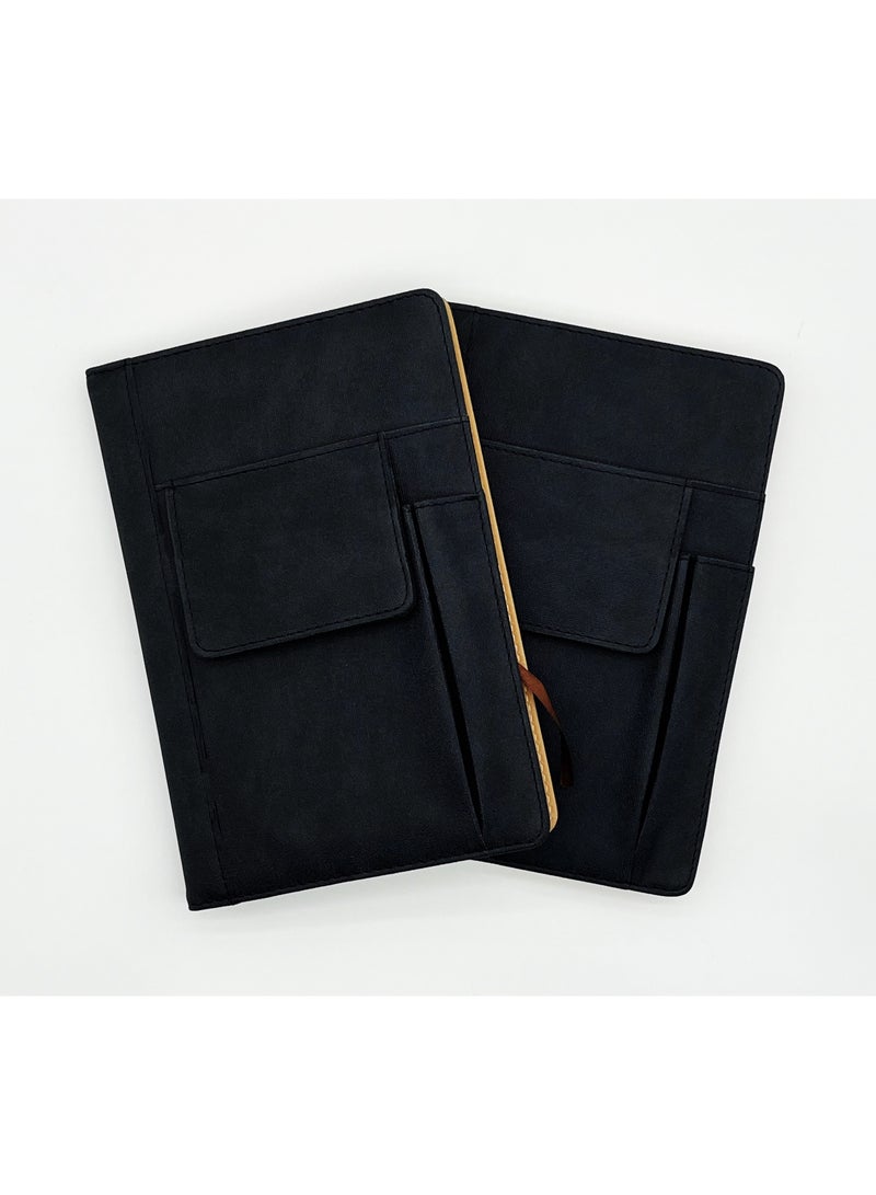 2 pcs set of A5 Linen Patterned Faux Leather Business Writing Notebook Multifunctional insert Bag 200 Pages Horizontal Grid Diary Suitable for Office, School, Meetings, Travel, Daily Notes - Image 1