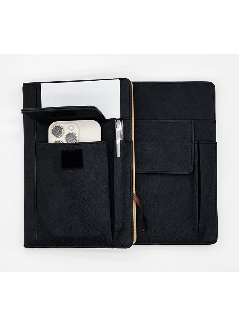 2 pcs set of A5 Linen Patterned Faux Leather Business Writing Notebook Multifunctional insert Bag 200 Pages Horizontal Grid Diary Suitable for Office, School, Meetings, Travel, Daily Notes - Image 2