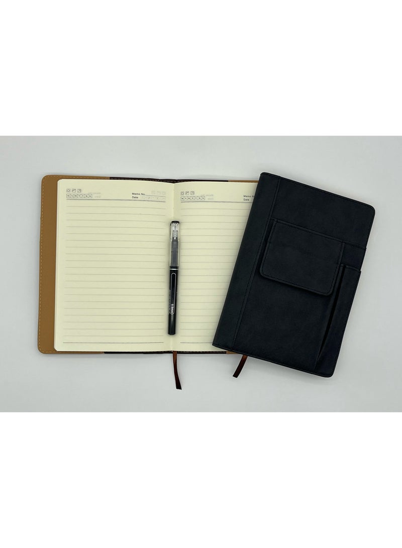 2 pcs set of A5 Linen Patterned Faux Leather Business Writing Notebook Multifunctional insert Bag 200 Pages Horizontal Grid Diary Suitable for Office, School, Meetings, Travel, Daily Notes - Image 4