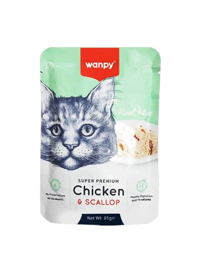 وانبي للقطط سوبر بريميوم – دجاج ومحار البحر (إسكالوب) – 85 جم