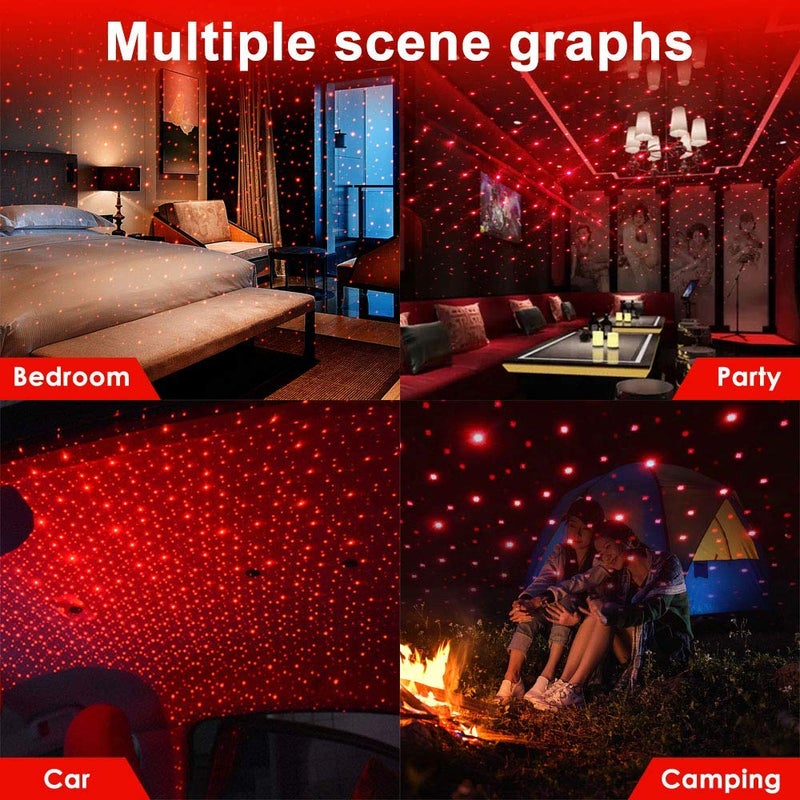 LEDCARE USB Star Projector Night Light, Portable Adjustable Romantic Interior Car Roof Lights, Portable Star Lamp Projector Decorations for Car, Ceiling, Bedroom (Red) - Image 4