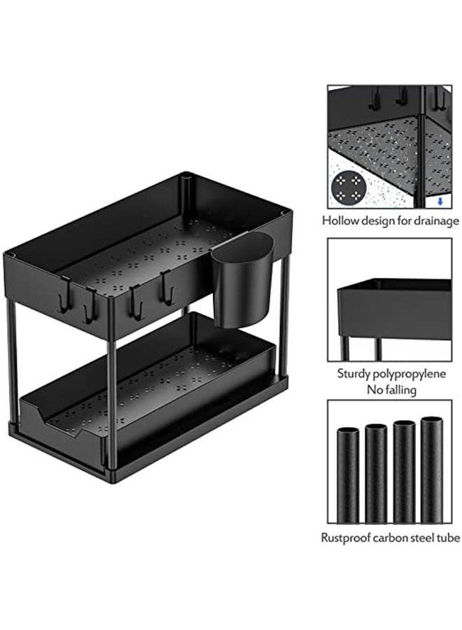 HOOPZOZA Under Sliding Cabinet Basket Organizer 2 Tier Storage Under Cabinet Bathroom Under Sink Organizers Storage Black Under Sink Storage Multi Purpose Storage Shelf for Kitchen Office - Image 2