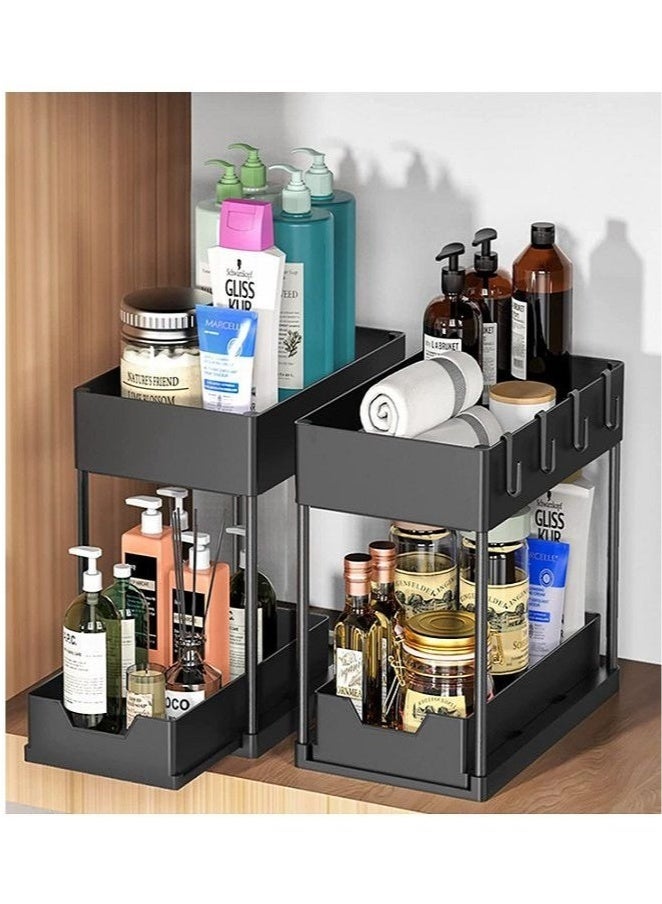 HOOPZOZA Under Sliding Cabinet Basket Organizer 2 Tier Storage Under Cabinet Bathroom Under Sink Organizers Storage Black Under Sink Storage Multi Purpose Storage Shelf for Kitchen Office - Image 3