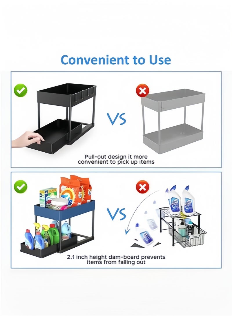 HOOPZOZA Under Sliding Cabinet Basket Organizer 2 Tier Storage Under Cabinet Bathroom Under Sink Organizers Storage Black Under Sink Storage Multi Purpose Storage Shelf for Kitchen Office - Image 5