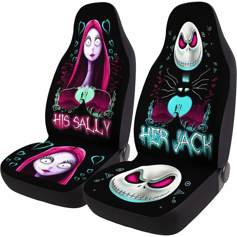 GENANY Horror Nightmare Skellington 2 Front Car Seat Covers for Sedan Truck SUV Car Gifts Bucket Seat Cover Protective Interior Accessory Halloween Auto Gifts Christmas Car Decor