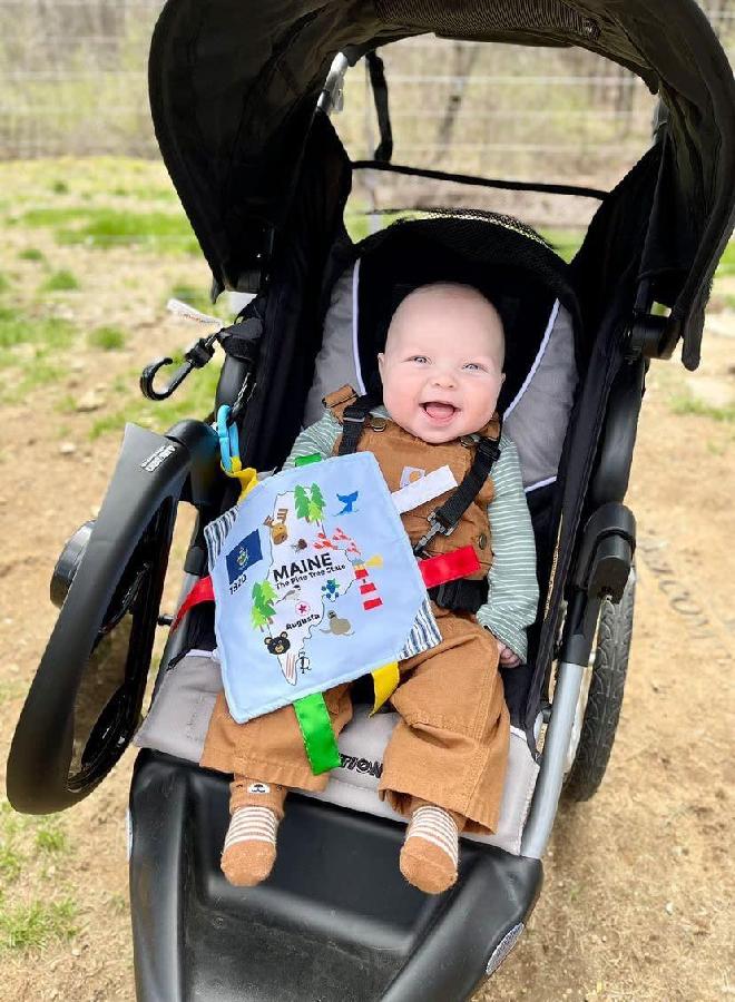 The Learning Lovey Baby Jack & Co 8x8” Learning Lovey Tag Toys for Babies - Baby Crinkle Toys - Crinkle Toys for Baby - Soft & Safe - Learn USA State Facts - Ideal Baby Toy BPA Free w/Stroller Clip (Maine_8x8) - Image 3