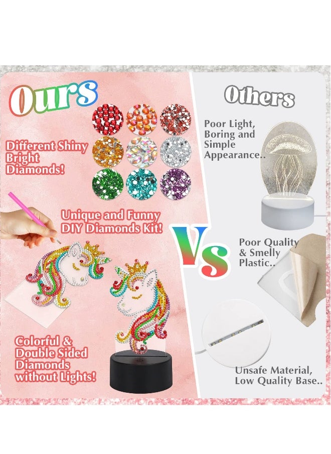 Generic Unicorn Diamond Painting Night Light, LED Night Lights DIY Full Drill Crystal Unicorn Diamond Drawing Kits, Children Bedside Lamp for Home Decoration, Kid Craft Toy for 3 4 5 6 7 Year Old Girl Gifts  - Image 3