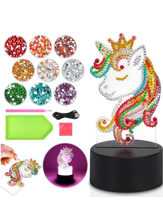 Generic Unicorn Diamond Painting Night Light, LED Night Lights DIY Full Drill Crystal Unicorn Diamond Drawing Kits, Children Bedside Lamp for Home Decoration, Kid Craft Toy for 3 4 5 6 7 Year Old Girl Gifts  - Image 1