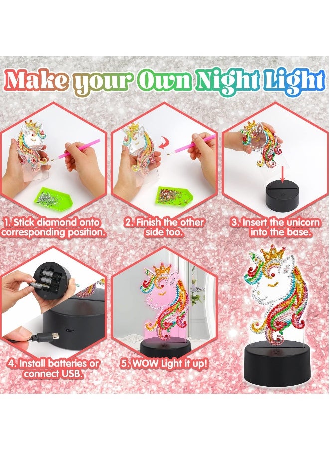 Generic Unicorn Diamond Painting Night Light, LED Night Lights DIY Full Drill Crystal Unicorn Diamond Drawing Kits, Children Bedside Lamp for Home Decoration, Kid Craft Toy for 3 4 5 6 7 Year Old Girl Gifts  - Image 2
