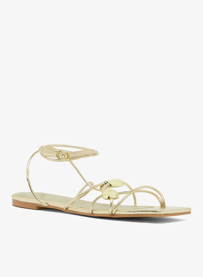 GLAMOROUS Casual Gold Detail Flat Sandals - Image 2