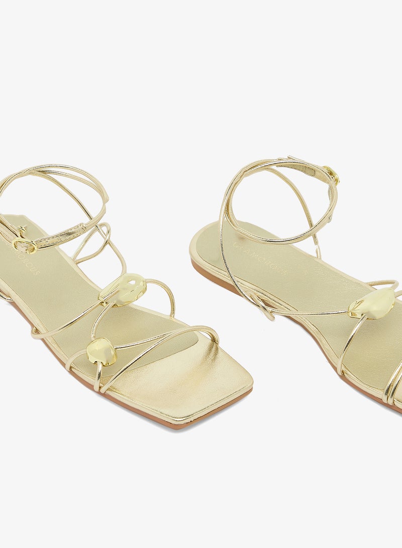 GLAMOROUS Casual Gold Detail Flat Sandals - Image 4