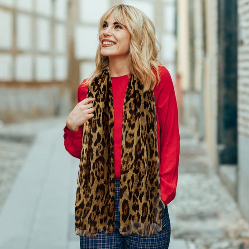 E-Clover Scarfs for Women Leopard Print Scarf Animal Scarves Shawl for Spring Summer Fall Winter Mom Mothers Day Gifts Brown - Image 2