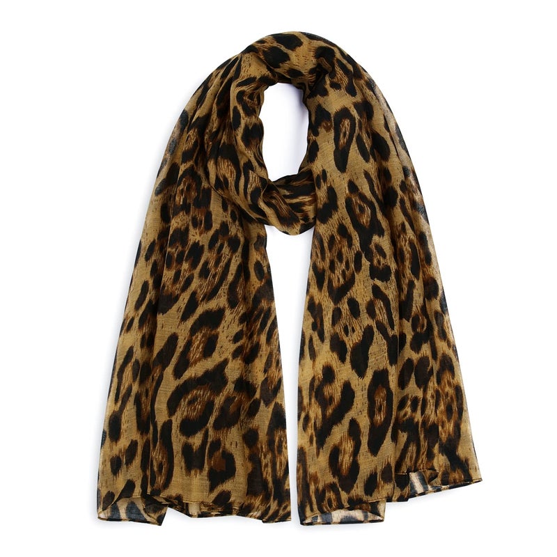 E-Clover Scarfs for Women Leopard Print Scarf Animal Scarves Shawl for Spring Summer Fall Winter Mom Mothers Day Gifts Brown - Image 1