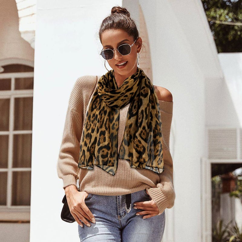 E-Clover Scarfs for Women Leopard Print Scarf Animal Scarves Shawl for Spring Summer Fall Winter Mom Mothers Day Gifts Brown - Image 3