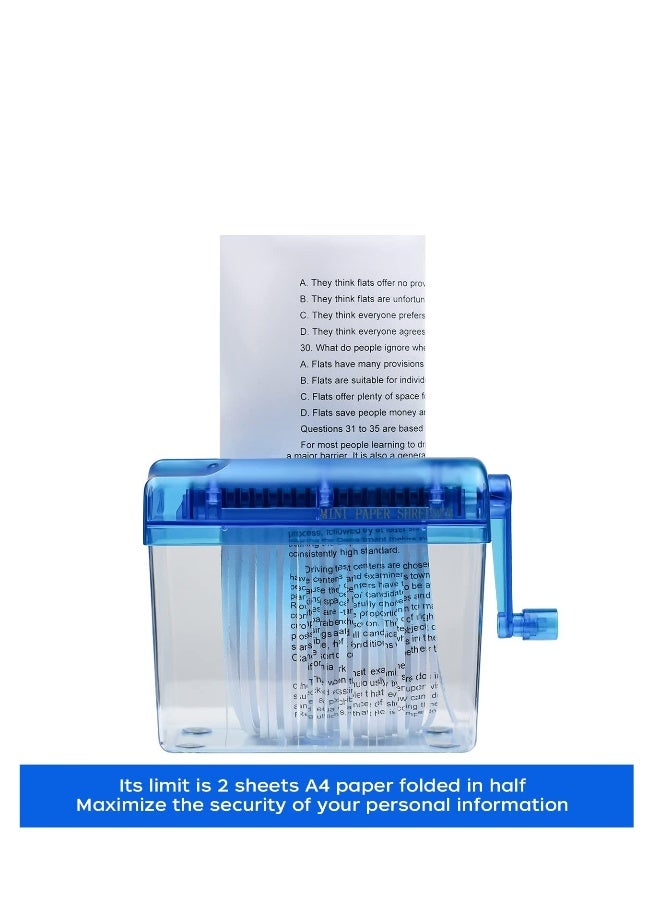 مُجَزِّئَة ورقية صغيرة يدوية، مُجَزِّئَة ورقية محمولة، أداة قطع مستندات للمكتب المنزلي أو المكتبي، هدية عيد ميلاد، مع سلة شفافة من البلاستيك سعة 1 لتر (زرقاء) - Image 4