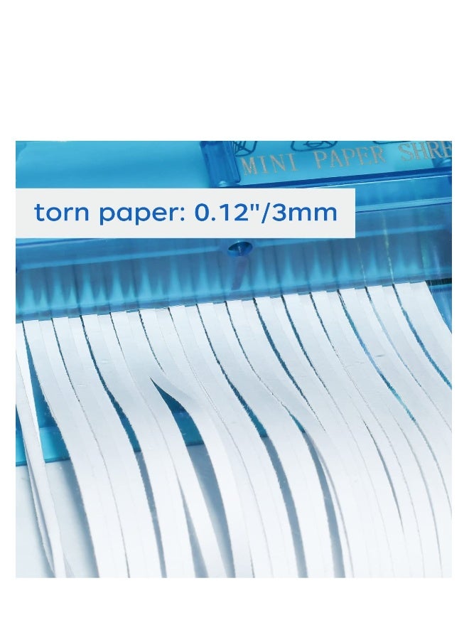 مُجَزِّئَة ورقية صغيرة يدوية، مُجَزِّئَة ورقية محمولة، أداة قطع مستندات للمكتب المنزلي أو المكتبي، هدية عيد ميلاد، مع سلة شفافة من البلاستيك سعة 1 لتر (زرقاء) - Image 3