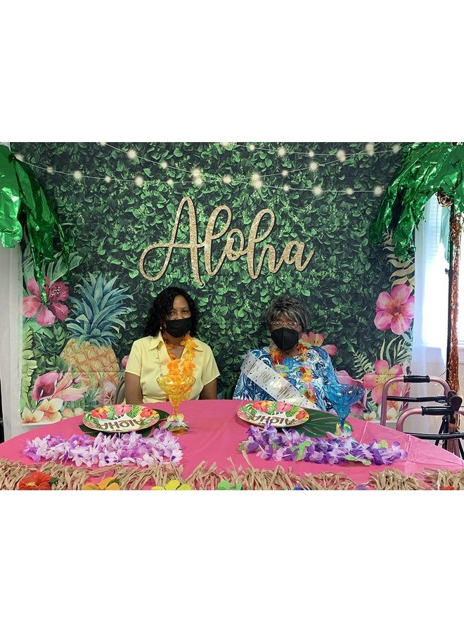 Avezano Aloha Backdrop Luau Birthday Party Backdrop Tropical Hawaiian Baby Shower Party Banner Decoration Glitter Lights Green Grass Pineapple Background For Photography Photo Booth Banner (10X7Ft) - Image 3