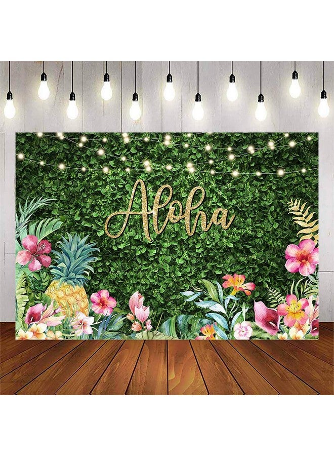 Avezano Aloha Backdrop Luau Birthday Party Backdrop Tropical Hawaiian Baby Shower Party Banner Decoration Glitter Lights Green Grass Pineapple Background For Photography Photo Booth Banner (10X7Ft) - Image 2
