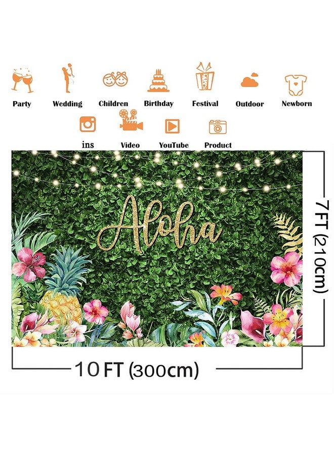 Avezano Aloha Backdrop Luau Birthday Party Backdrop Tropical Hawaiian Baby Shower Party Banner Decoration Glitter Lights Green Grass Pineapple Background For Photography Photo Booth Banner (10X7Ft) - Image 5