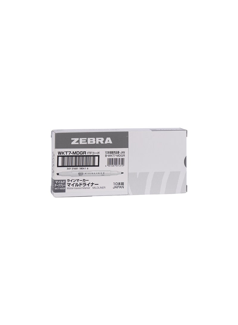 ZEBRA Mildliner Double Sided Highlighter , for Journal Planner , marking dictionary, Note Taking , drawing illustrations , Pack of 10 Dark Gray Highlighters  - Image 1