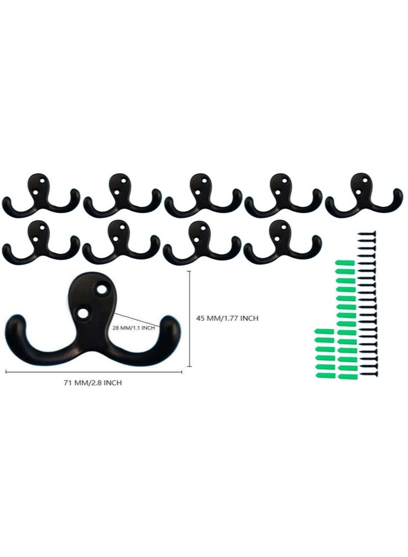 10-Piece/Set Zinc Alloy Coat And Hat Hook, Double Hook, Key Behind The Entrance, Scarf Hook, Bathroom Wardrobe Hook, Clothes Hook, Black  - Image 1