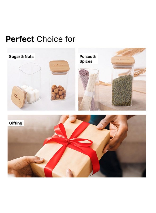 The Better Home Pack of 4 Borosilicate Glass Jars with Bamboo Lid | 300ml Each | Rectangular Spice Jars | Airtight Borosilicate Kitchen Containers Set | Glass Jars for Spices, Dry Fruits, Sugar, Salt - Image 4