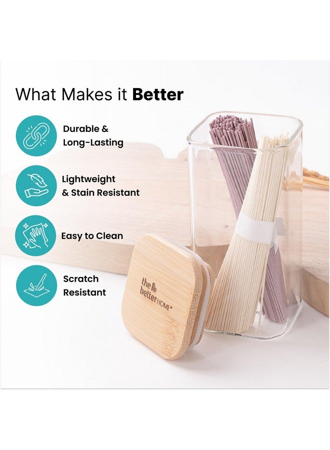 The Better Home Pack of 4 Borosilicate Glass Jars with Bamboo Lid | 300ml Each | Rectangular Spice Jars | Airtight Borosilicate Kitchen Containers Set | Glass Jars for Spices, Dry Fruits, Sugar, Salt - Image 2