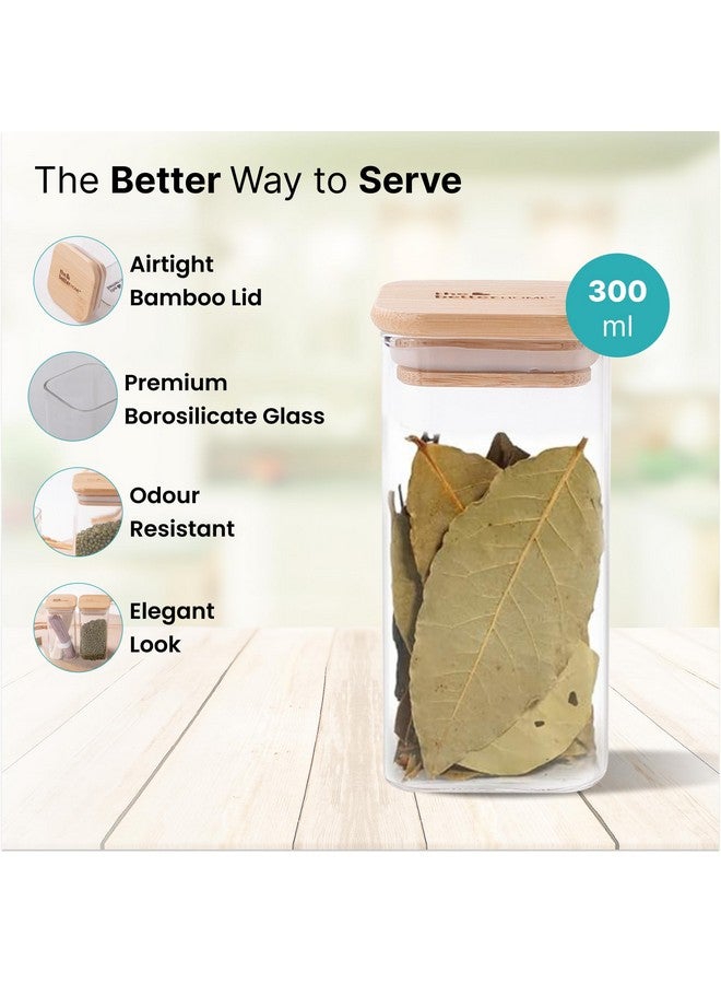 The Better Home Pack of 4 Borosilicate Glass Jars with Bamboo Lid | 300ml Each | Rectangular Spice Jars | Airtight Borosilicate Kitchen Containers Set | Glass Jars for Spices, Dry Fruits, Sugar, Salt - Image 3