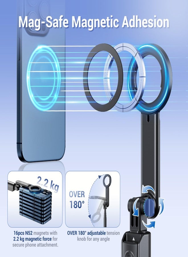 Kiorafoto 40.9" Magnetic Selfie Stick Tripod for Phone,Extendable Phone Tripod Stand with Detachable Wireless Remote & Magnet Clip Compatible with MagSafe for iPhone 17 16 15 14 13 Pro Max Plus Gopro&All Phones - Image 2