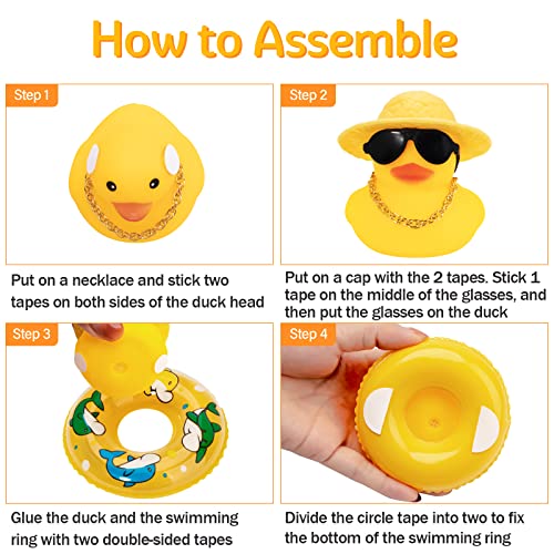 wonuu Car Rubber Duck, Yellow Duck Decoration Dashboard with Sun Hat Swim Ring Necklace Sunglasses for Car Dashboard Decorations - Image 4
