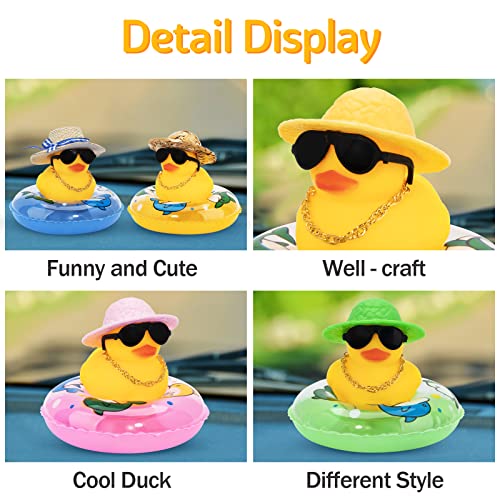 wonuu Car Rubber Duck, Yellow Duck Decoration Dashboard with Sun Hat Swim Ring Necklace Sunglasses for Car Dashboard Decorations - Image 3