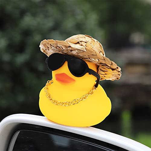 wonuu Car Rubber Duck, Yellow Duck Decoration Dashboard with Sun Hat Swim Ring Necklace Sunglasses for Car Dashboard Decorations - Image 2