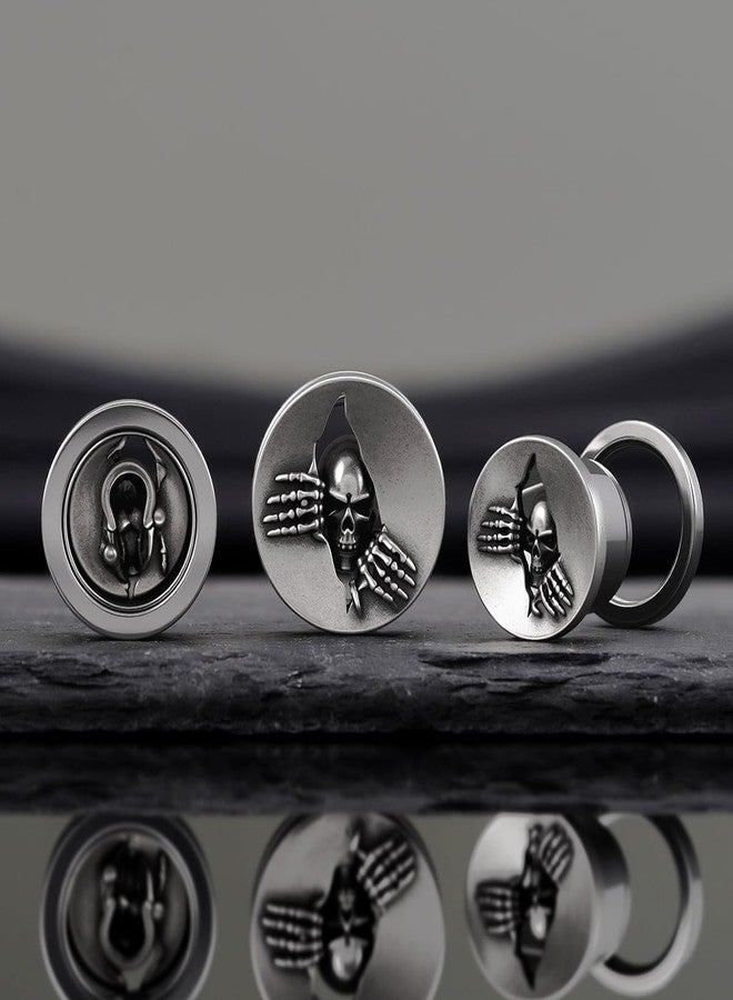 COOEAR Gothic Skull Ear Expander, Punk Rock Ear Gauges with Skeleton Hand Design, Stainless Steel Dark Horror Tunnel Plugs for Men & Women 6mm. - Image 5
