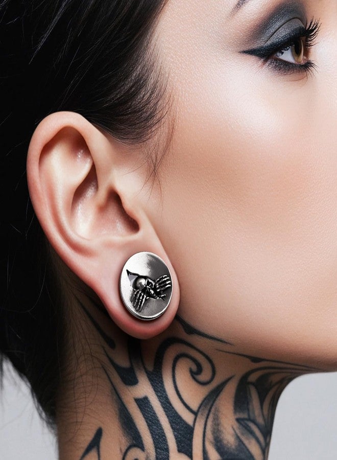 COOEAR Gothic Skull Ear Expander, Punk Rock Ear Gauges with Skeleton Hand Design, Stainless Steel Dark Horror Tunnel Plugs for Men & Women 6mm. - Image 2