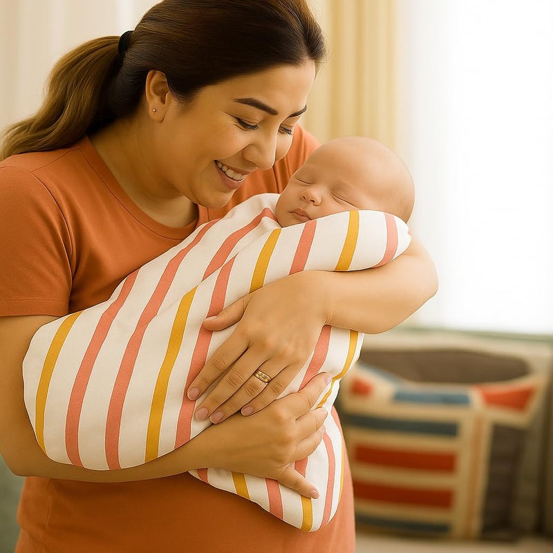 MAHAVEER COTTON منشفة استحمام للأطفال من قطن موسلين عضوي - عبوة من 2 قطعة، قماش قطن فاخر، قابلة للغسل، قابلة لإعادة الاستخدام، ماصة، فائقة النعومة 120 × 120 سم - تصميم متعدد الخطوط والسهام - Image 4