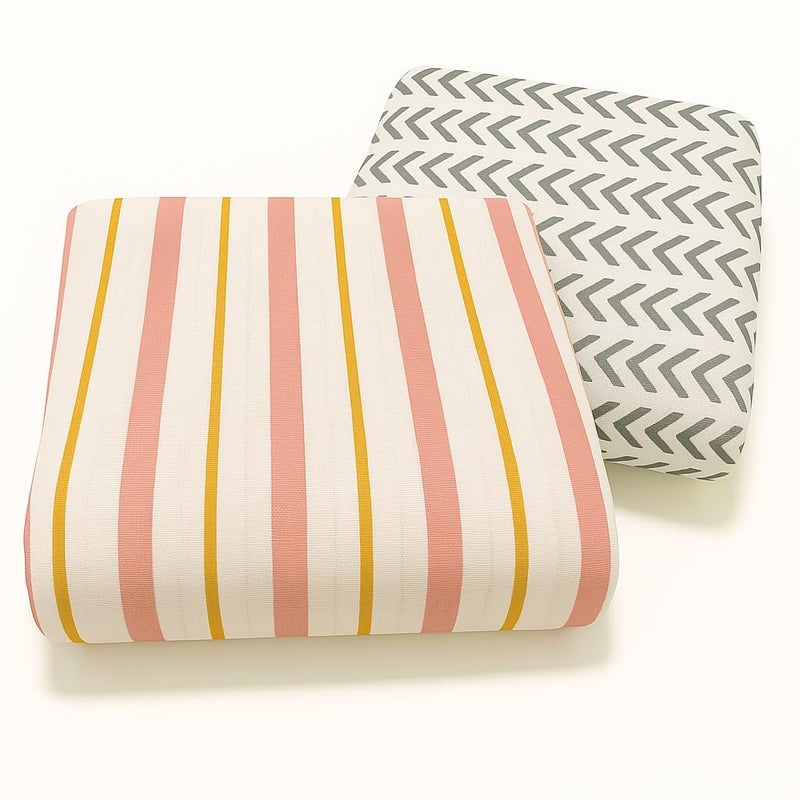 MAHAVEER COTTON منشفة استحمام للأطفال من قطن موسلين عضوي - عبوة من 2 قطعة، قماش قطن فاخر، قابلة للغسل، قابلة لإعادة الاستخدام، ماصة، فائقة النعومة 120 × 120 سم - تصميم متعدد الخطوط والسهام - Image 1